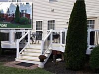 <b>We Re-Decked the entire deck with 5/4 x 6 premium wood. We replaced all rail w/ white Washington rail w/ black balusters.D</b>
